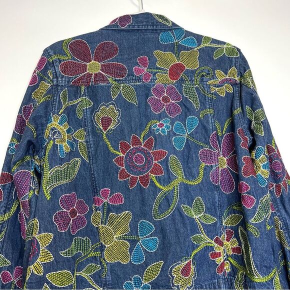 Coldwater Creek Floral Embroidered  Denim Jean Jacket Boho Size Medium - Picture 11 of 13